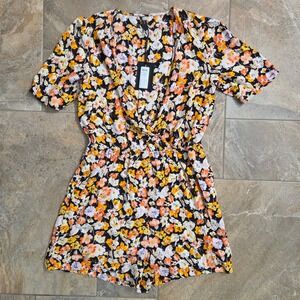 Y.A.S Yasinta SS Playsuit D2D Floral‎ Romper Black Orange Yellow Boho Medium NWT